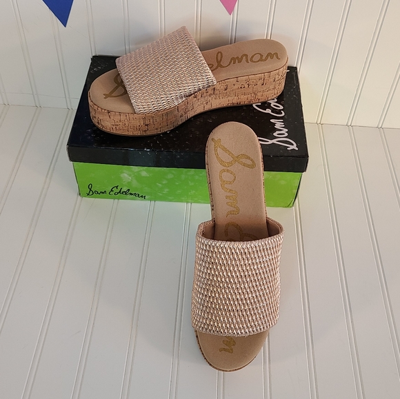 Sam Edelman Wendi Cork Platform Blush Gold Ruched Sandal Slides size 10 - Picture 12 of 16